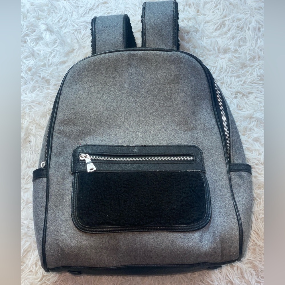 Gray Plaid Backpack Wool Blend Black Trim Casual School Travel Bag Unisex